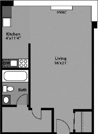 Studio - S1H Floor Plan at The Kenmore, Washington, Washington